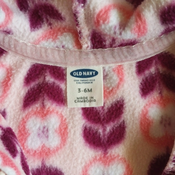 old navy pink floral fleece zip-up hoodie sweatshirt jacket 3-6 months baby girl - Picture 4 of 6